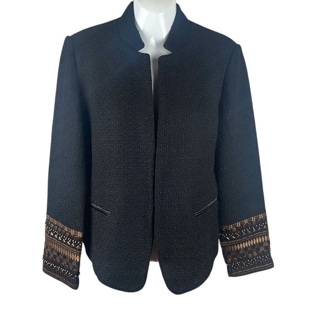 Chico's Novelty Sleeve Tweed Textured Jacket Blazer 0 Black